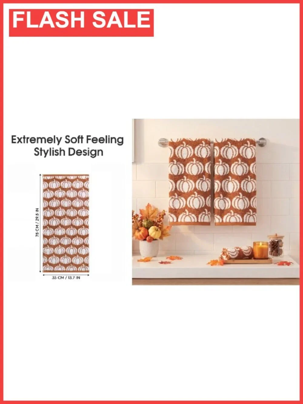 100% Cotton Jacquard Hand Towels 2 Pc Set 13.7x29.5 Fall Pumpkin Decor Bathroom